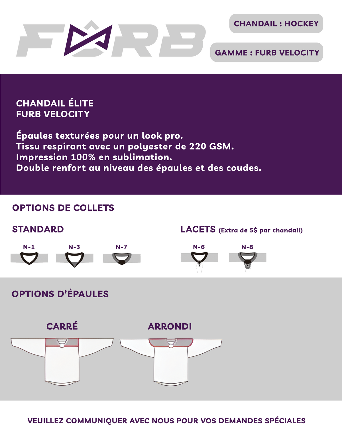 CHANDAIL DE HOCKEY GARDIEN PERSONNALISÉ - FURB VELOCITY