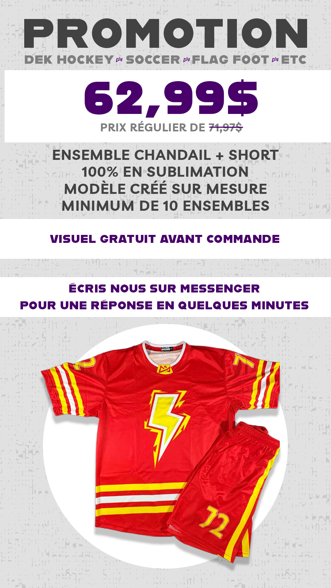 PROMO : ENSEMBLE CHANDAIL + SHORT : 62,99$